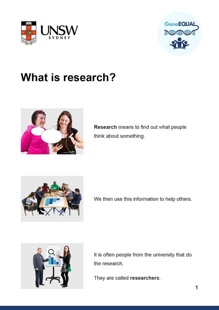 Cover of Easy Read flyer called What is Research?